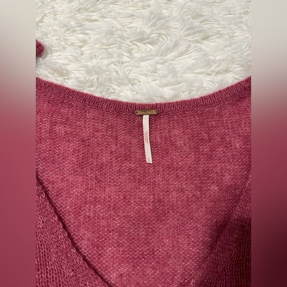Free People | Raspberry Gossamer V-Neck Sweater - Picture 4 of 7
